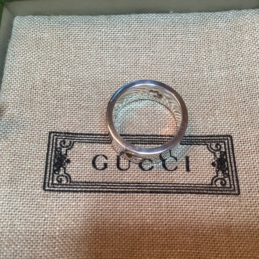 GUCCI Sterling Silver Cut Out Wide Band G Logo Ring SZ 8 - Picture 7 of 11